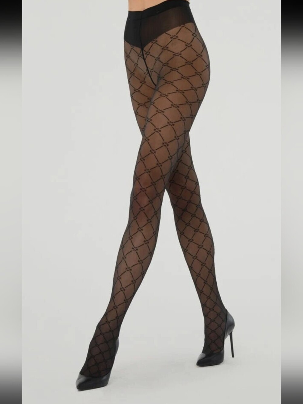 WOLFORD AURORA LOVE TIGHTS -20 DEN -HEART DETAILS IN BLACK /SIZE:XS